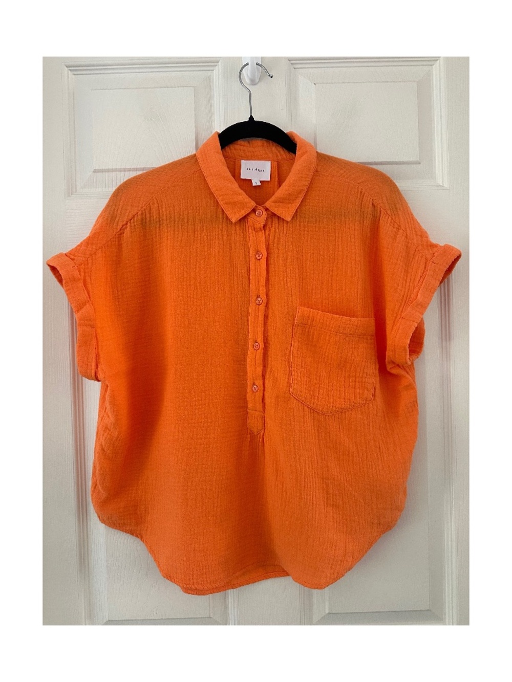 Sundays Cotton Gauze Short Sleeve Popover Top Orange Women's Size Small